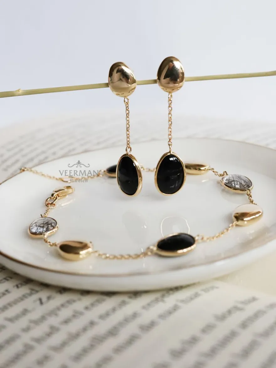 Geelgouden armband met onyx en rutiel + Luxe Cadeau