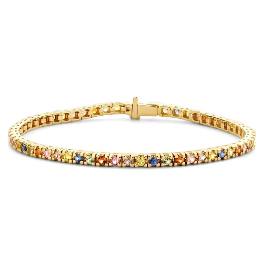 Geelgouden armband met rainbow saffier + Luxe cadeau