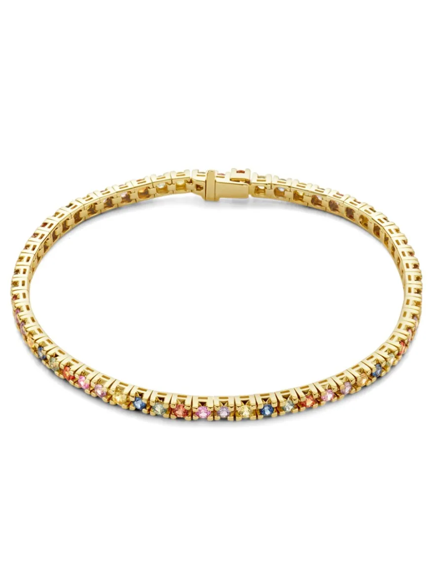 Geelgouden armband met rainbow saffier + Luxe cadeau