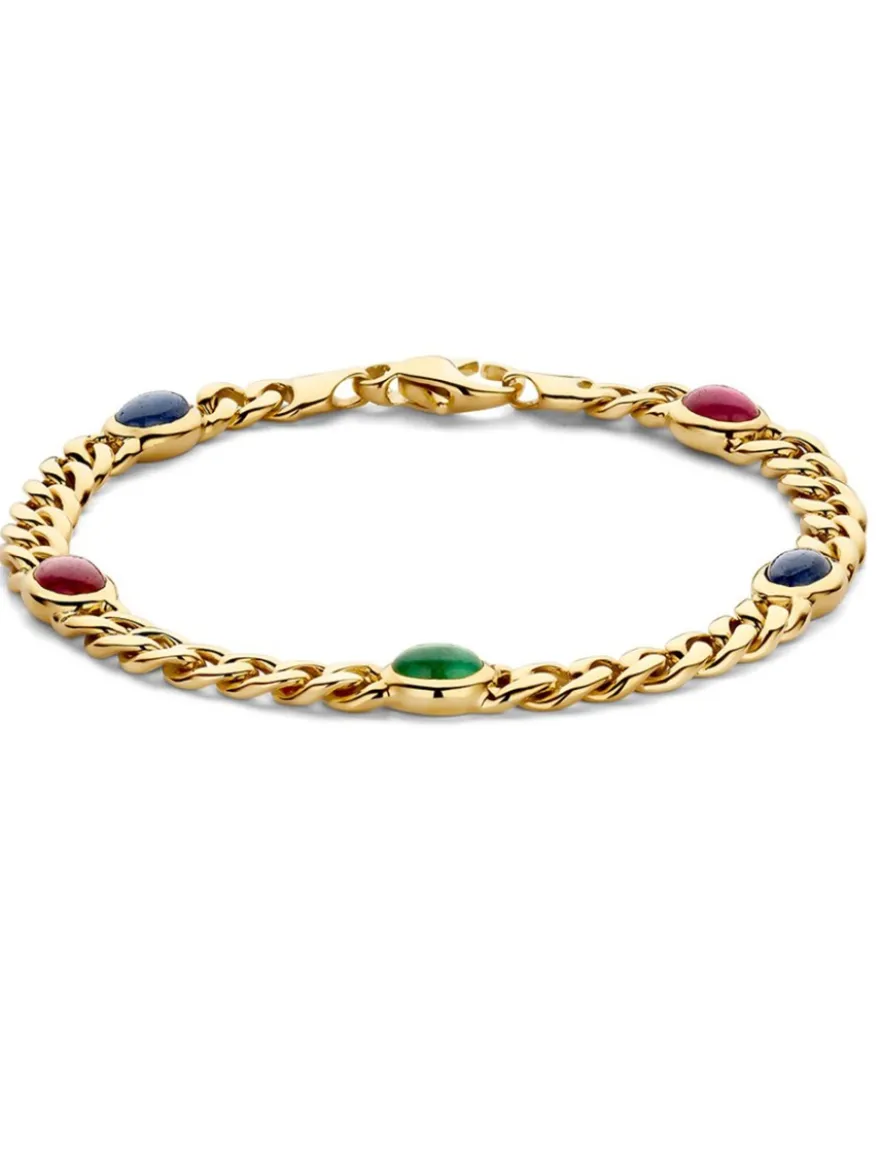Geelgouden armband met saffier, robijn en smaragd + Luxe Cadeau