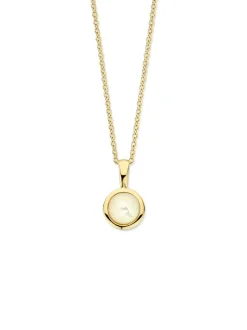 Geelgouden collier met cabuchon parelmoer + luxe cadeau