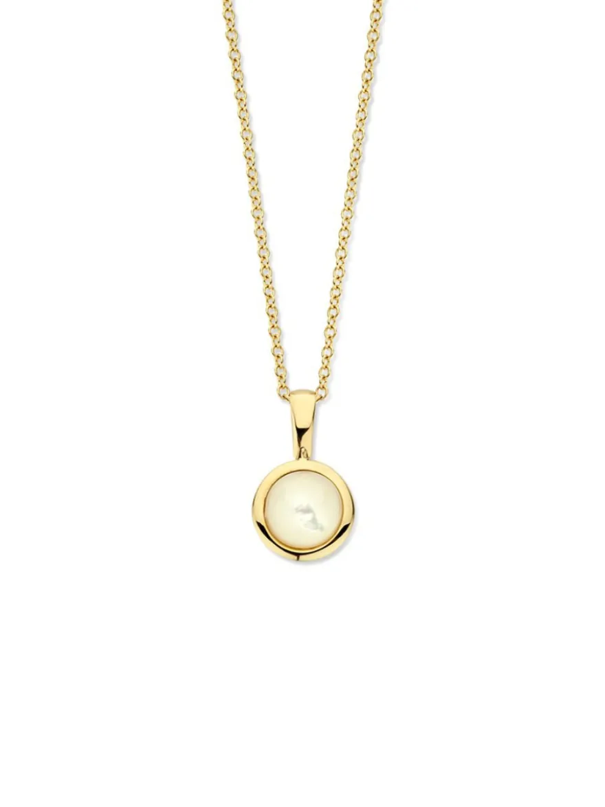 Geelgouden collier met cabuchon parelmoer + luxe cadeau