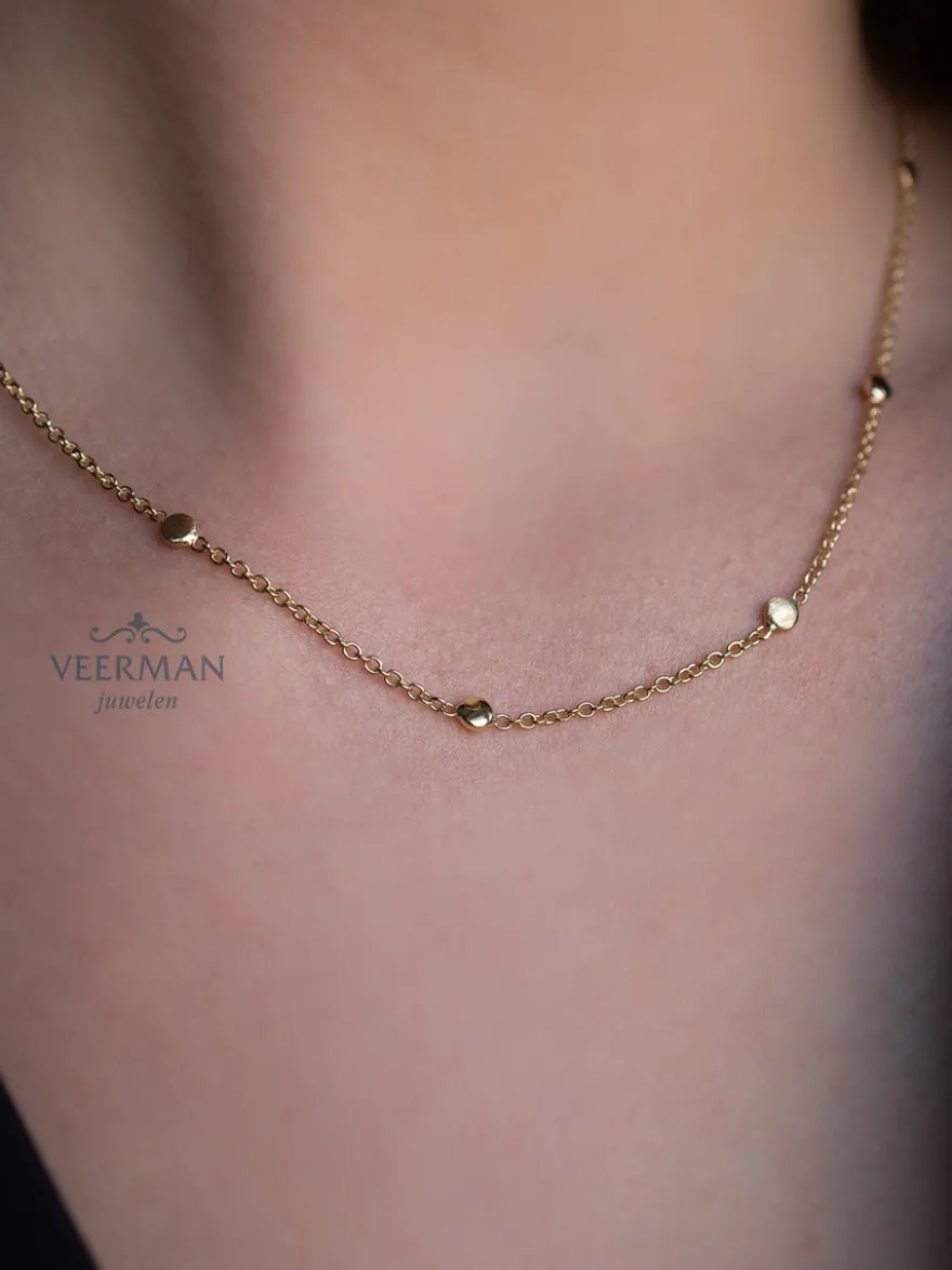 Geelgouden collier met gematteerde en gepolijste plaatjes + Luxe Cadeau