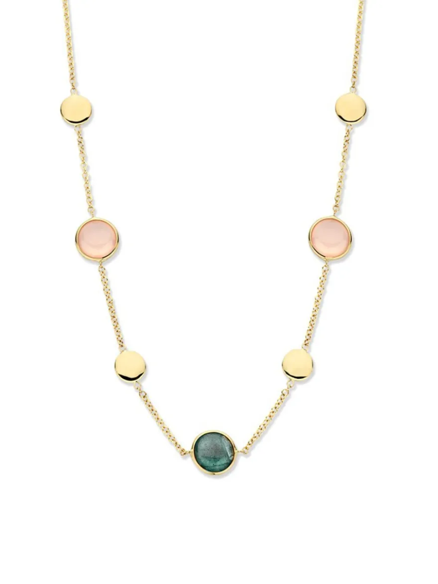Geelgouden collier met laboriet en roze kwarts + luxe cadeau