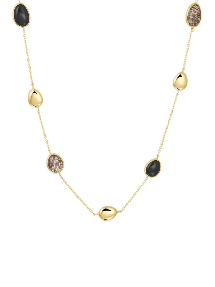 Geelgouden collier met onyx en rutielkwarts + Luxe cadeau