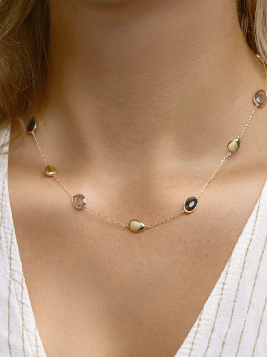 Geelgouden collier met onyx en rutielkwarts + Luxe cadeau
