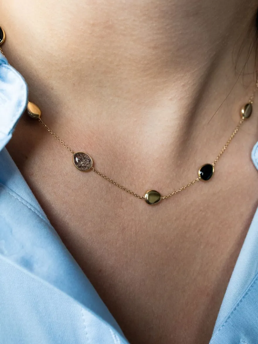 Geelgouden collier met onyx en rutielkwarts + Luxe cadeau