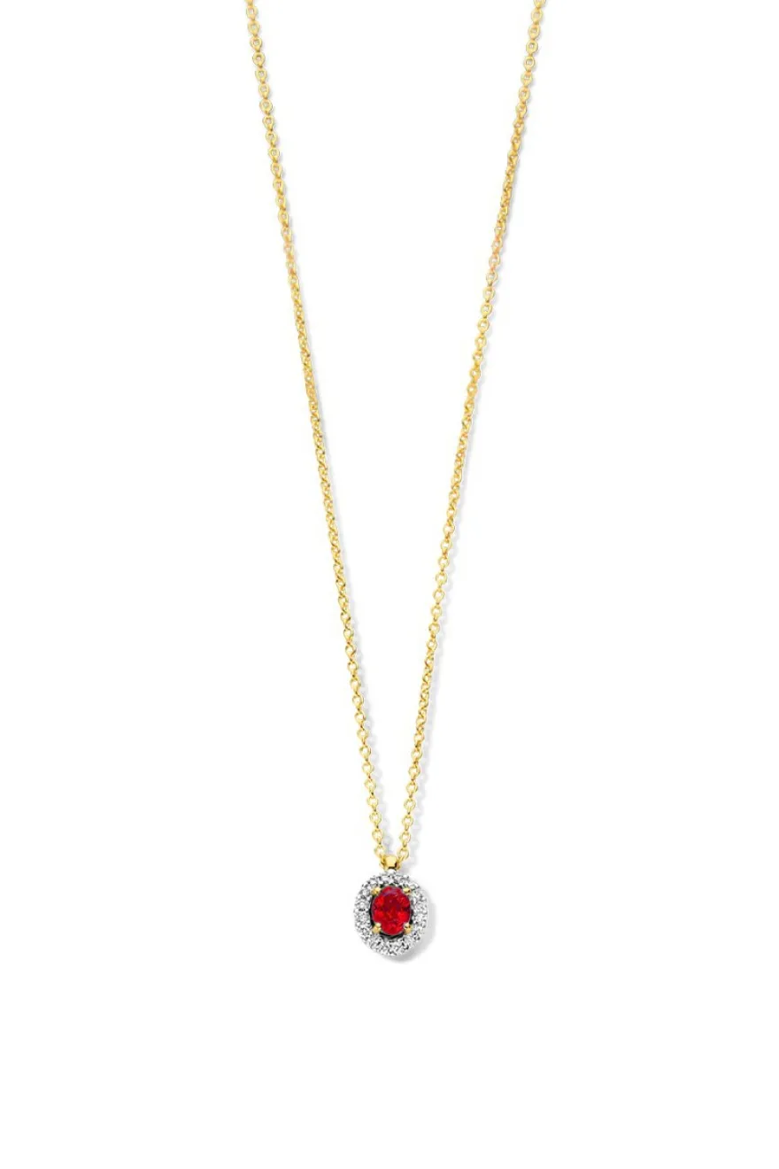 Geelgouden collier met robijn en diamant