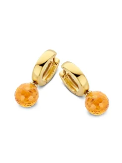 Geelgouden creolen met gefaceteerde citrien + Luxe Cadeau