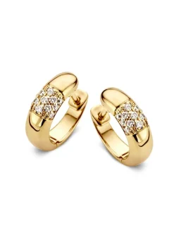 Geelgouden creolen met pave diamant 0,20crt.+ Luxe cadeau