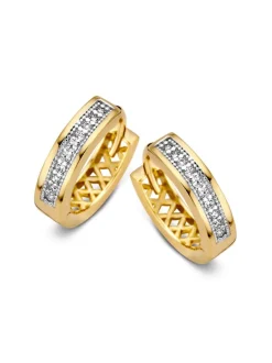Geelgouden creolen met zirkonia + luxe cadeau