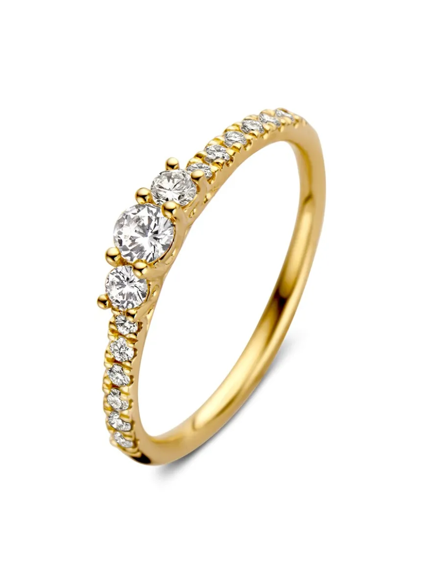 Geelgouden driesteens ring met diamant 0,46crt. + Cadeau