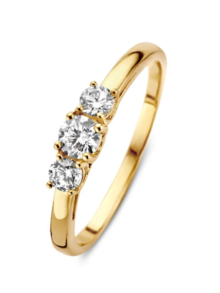 Geelgouden driesteens ring zirkonia + Luxe Cadeau