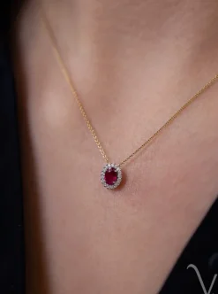 Geelgouden entourage collier robijn en briljant + Luxe cadeau