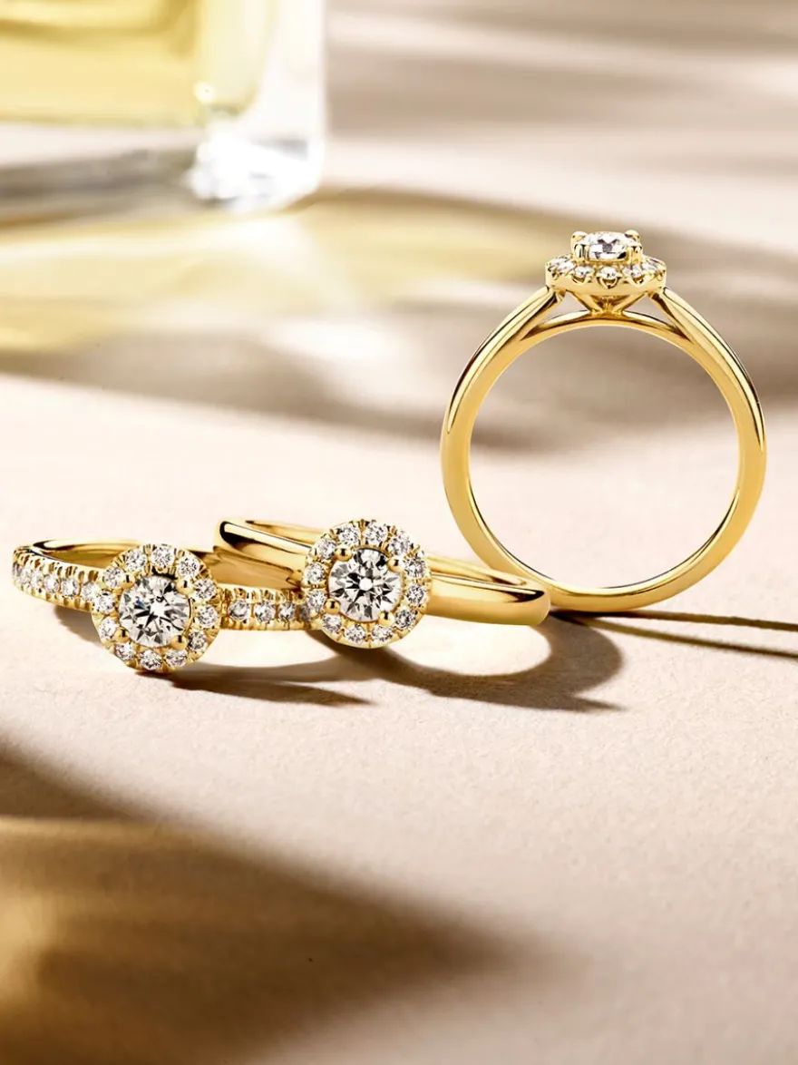 Geelgouden entourage ring met briljant + Luxe cadeau