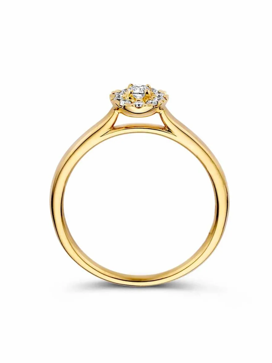 Geelgouden entourage ring met briljant 0,21crt. + Luxe Cadeau