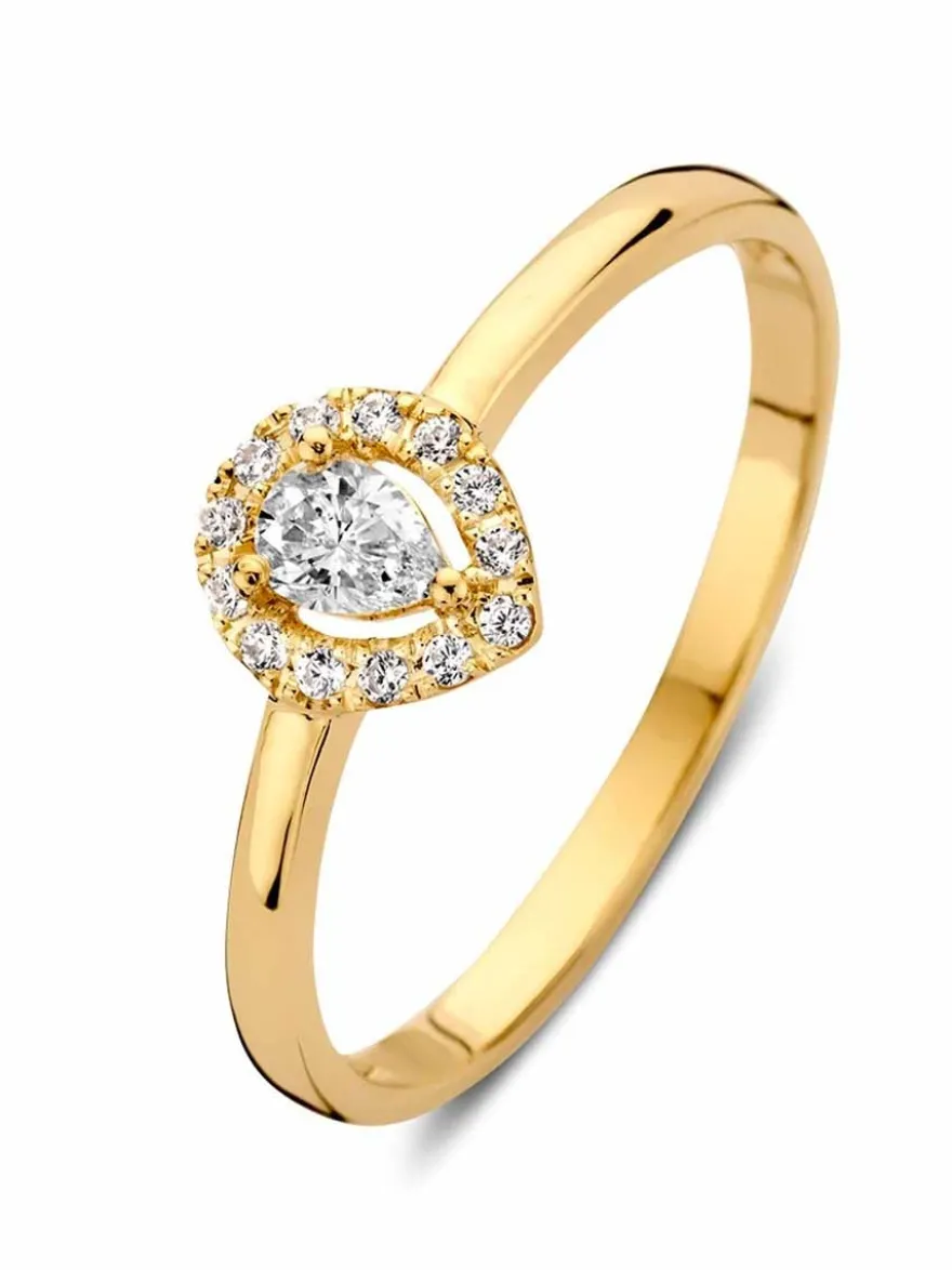 Geelgouden entourage ring met peer zirkonia + Luxe Cadeau