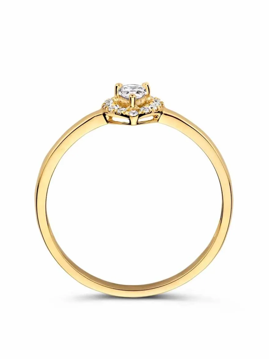 Geelgouden entourage ring met peer zirkonia + Luxe Cadeau