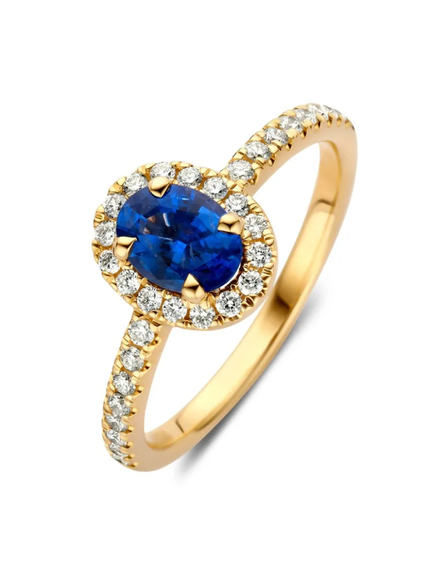 Geelgouden entourage ring met saffier en briljant + Luxe Cadeau