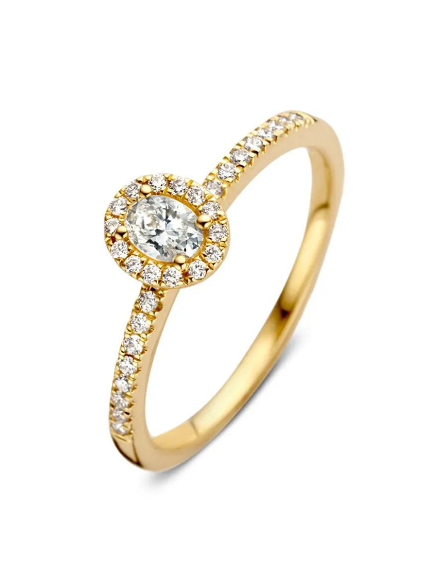 Geelgouden entourage ring met ovale diamant 0.40crt.