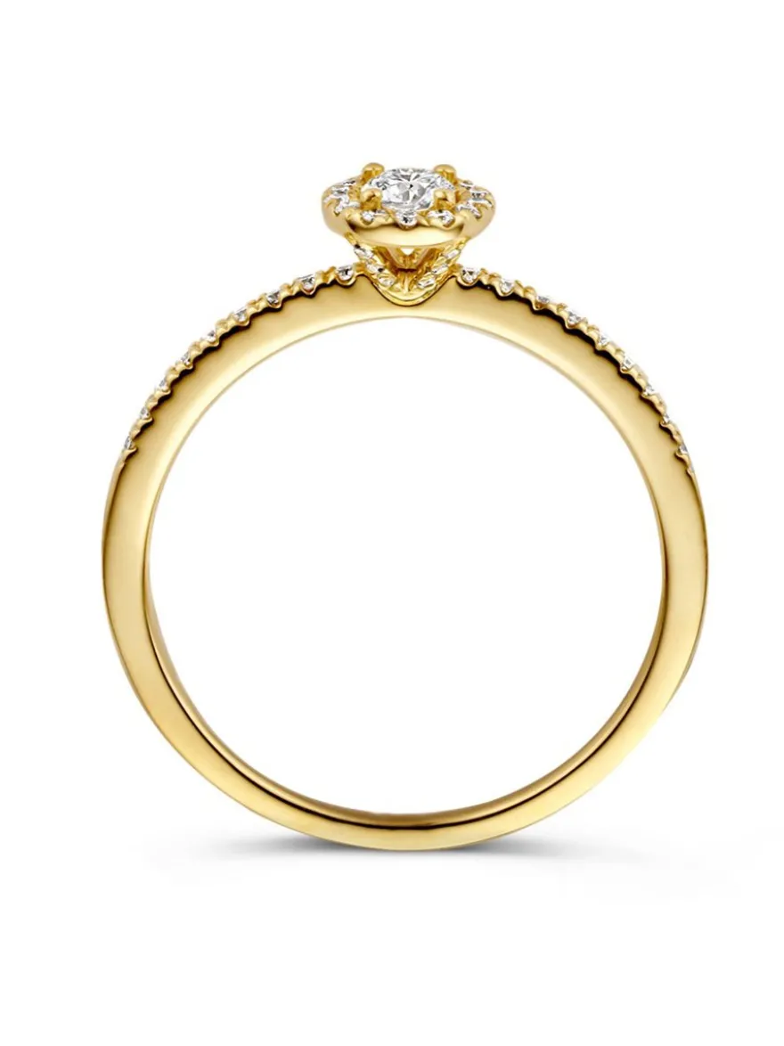 Geelgouden entourage ring met ovale diamant 0.40crt.