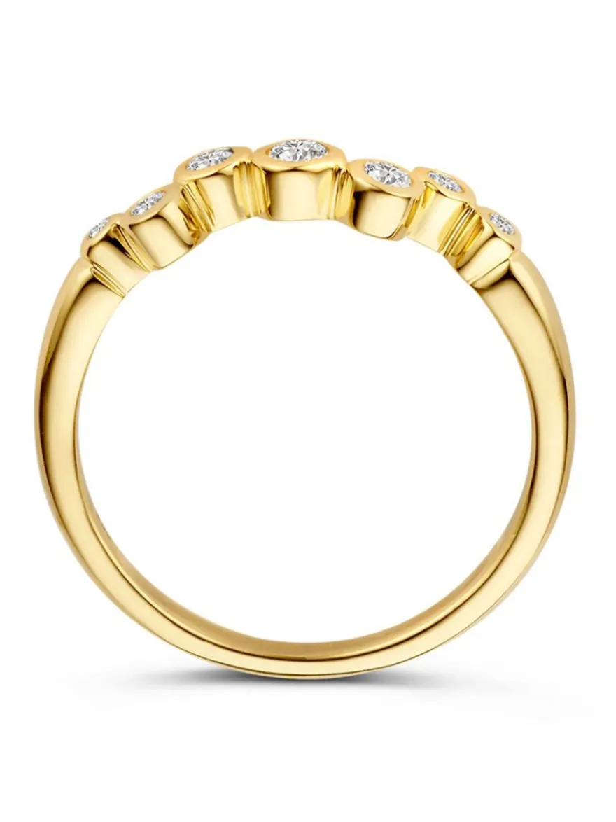 Geelgouden golvende ring met zirkonia + luxe cadeau