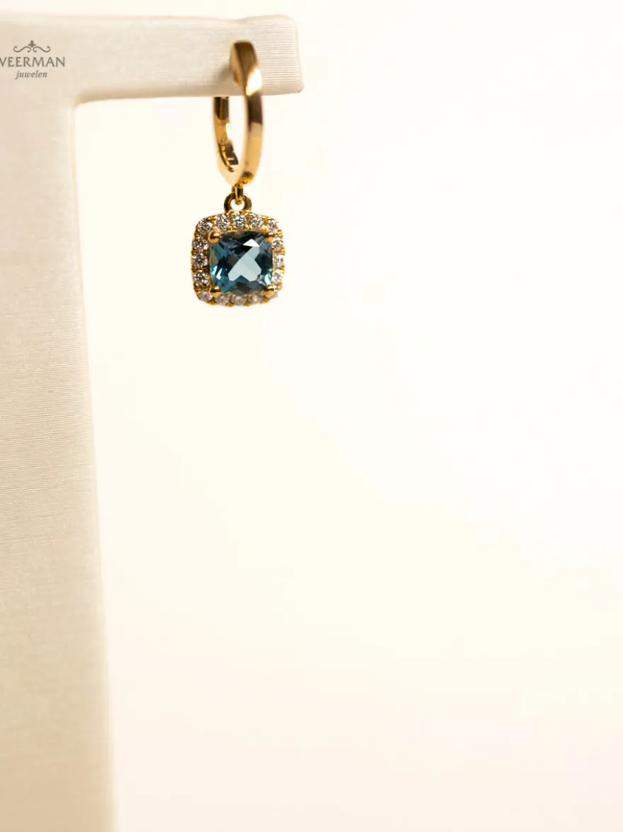 Geelgouden oorsieraad met London Blue topaas + Luxe Cadeau