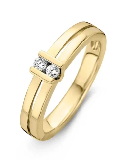 Geelgouden ring met 2 briljanten + Luxe Cadeau