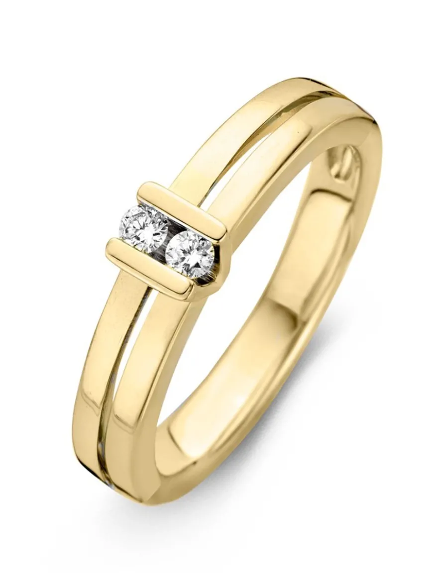 Geelgouden ring met 2 briljanten + Luxe Cadeau