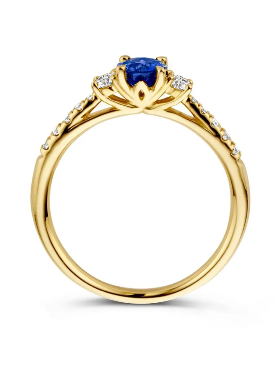 Geelgouden ring met briljant saffier + Luxe Cadeau