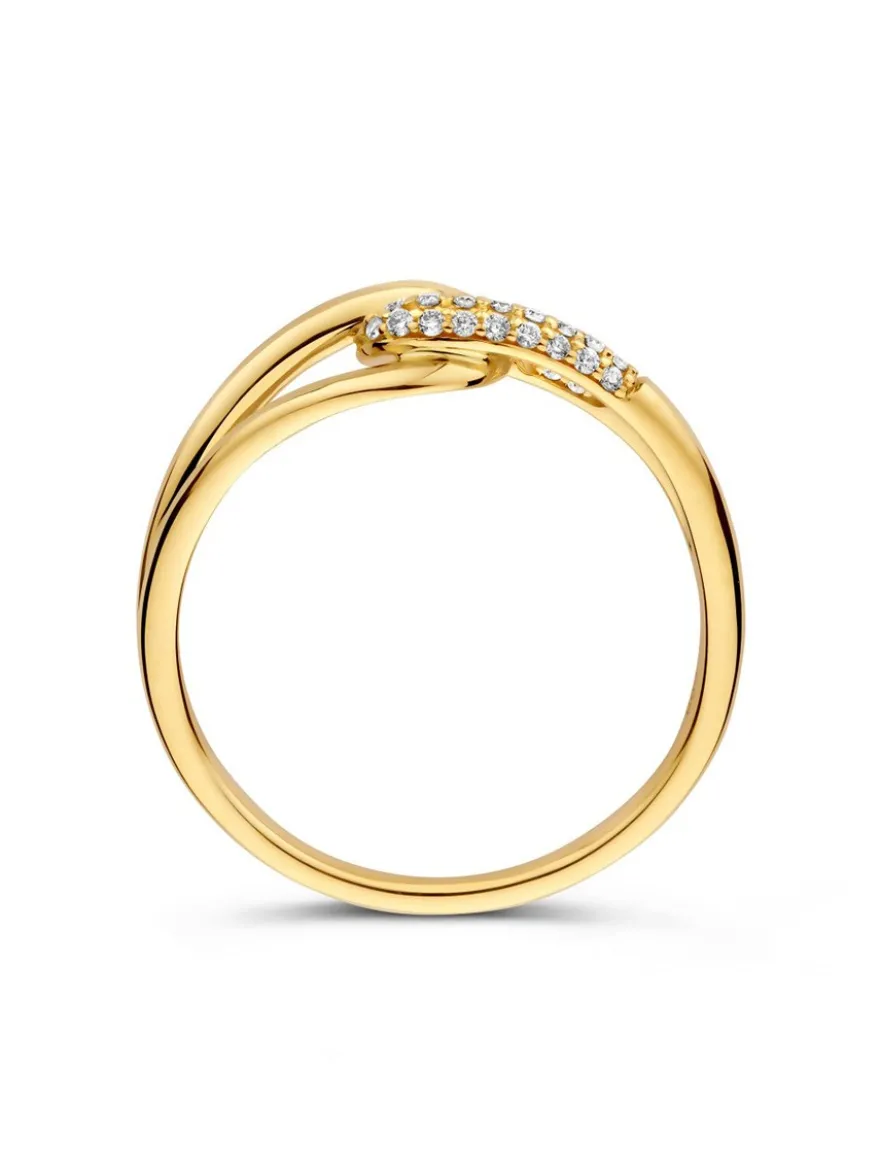 Geelgouden ring met gevlochten knoop en diamant 0,14crt + Luxe Cadeau
