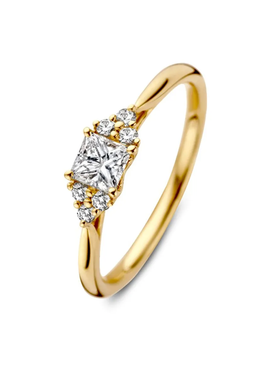 Geelgouden ring met princess diamant 0,52crt. + Luxe Cadeau