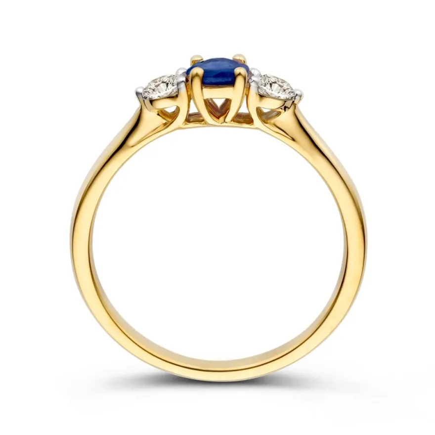 Geelgouden ring met saffier en briljant 0,20crt + Luxe Cadeau