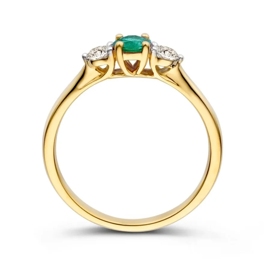 Geelgouden ring met smaragd en briljant 0,20crt + Luxe Cadeau