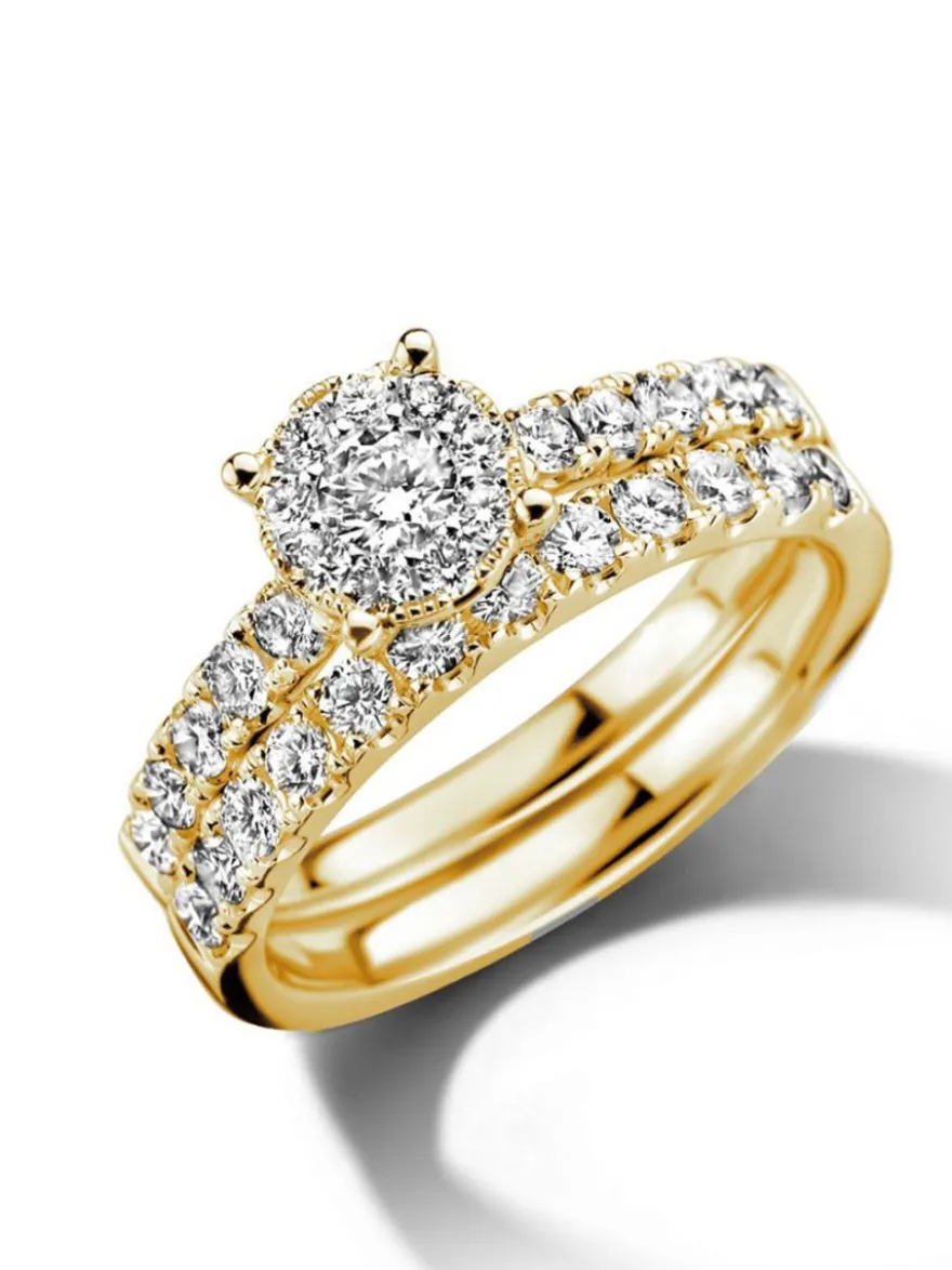 Geelgouden ringenset met diamant 1,02crt. + Luxe Cadeau