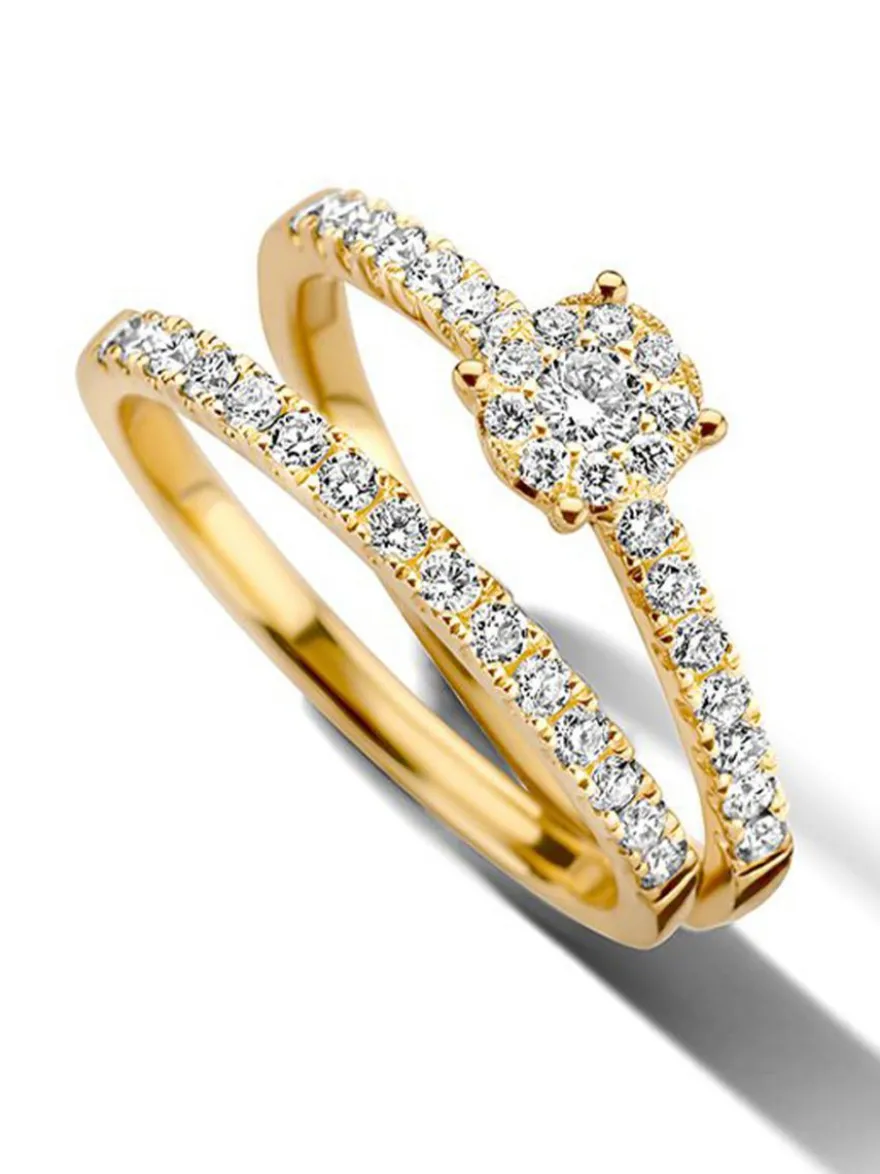Geelgouden ringenset met diamant 0,56crt. + Luxe Cadeau