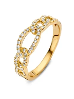 Geelgouden schakelring diamant 0,28crt. + luxe cadeau