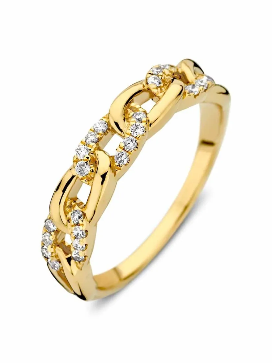 Geelgouden schakelring met diamant 0,19 crt. + gratis cadeau