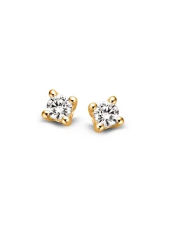 Geelgouden solitair oorstekers met diamant 0,10crt. + Luxe Cadeau
