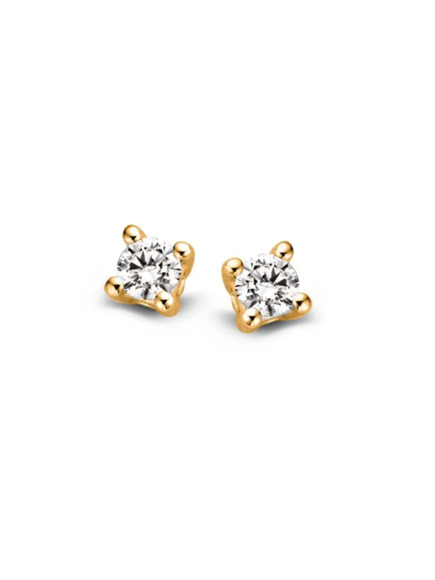 Geelgouden solitair oorstekers met diamant 0,10crt. + Luxe Cadeau