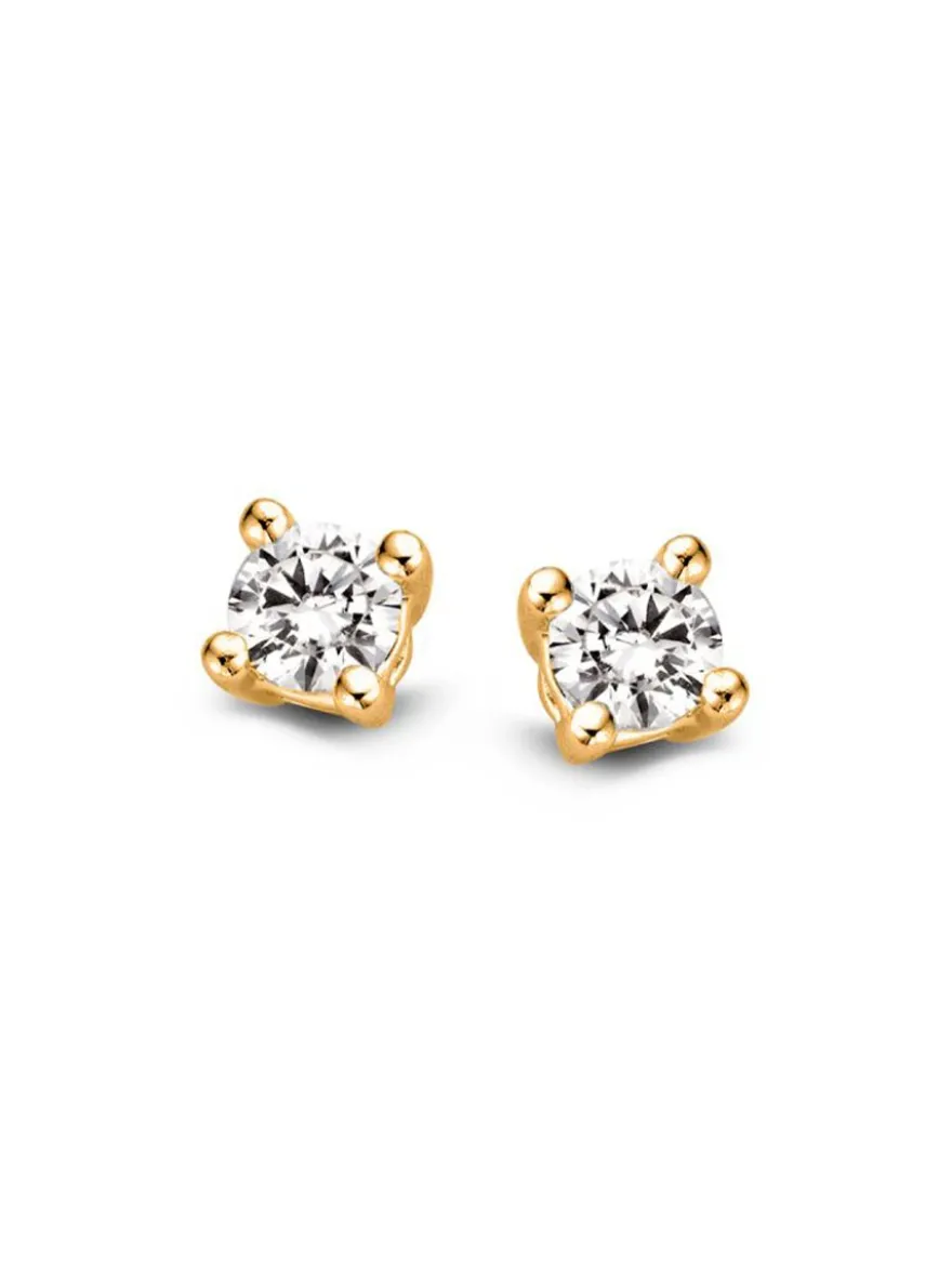 Geelgouden solitair oorstekers met diamant 0,20crt.