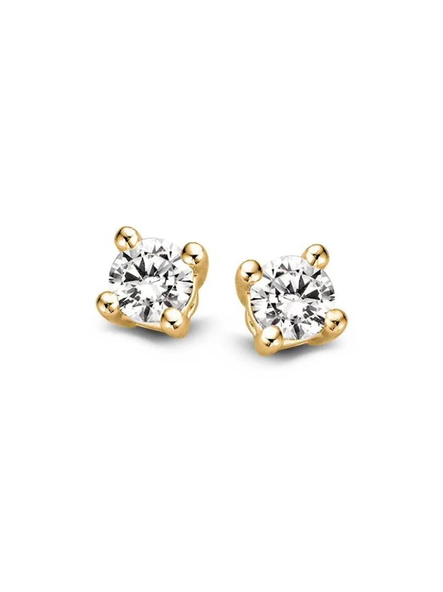 Geelgouden solitair oorstekers met diamant 0,40crt. + Luxe cadeau