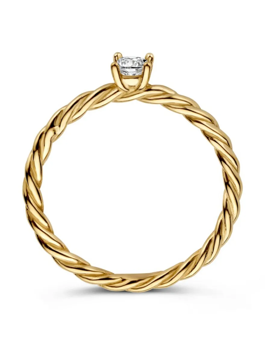 Geelgouden solitair ring met zirkonia + Luxe Cadeau