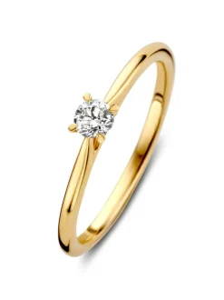 Geelgouden solitair ring met tiffanyzetting 0,19crt. + Luxe Cadeau