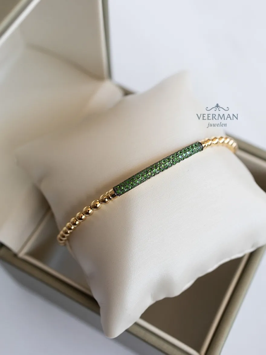 Geelgouden stretcharmband met tsavoriet A350TG17 + Luxe Cadeau