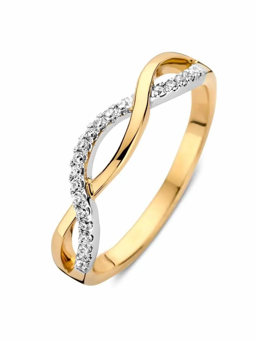 Gevlochten bicolor ring met zirkonia + Luxe Cadeau