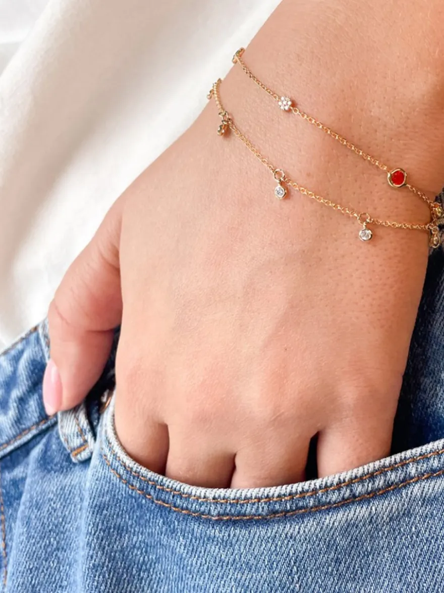 Gouden armband met 5 bedeltjes diamant + luxe cadeau