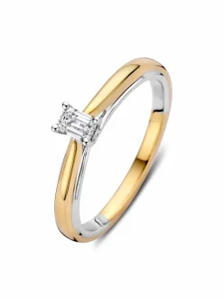 Gouden bicolor ring met emerald diamant 0,22crt. + Luxe Cadeau