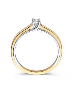 Gouden bicolor ring met emerald diamant 0,22crt. + Luxe Cadeau