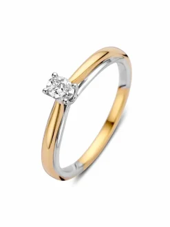 Gouden bicolor ring met ovalen diamant 0,19crt. + Luxe Cadeau